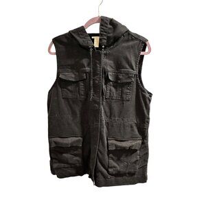 🍒 2/$20 🍒 Matty M Black Hooded Cargo Vest Jacket L,  Multiple Pockets